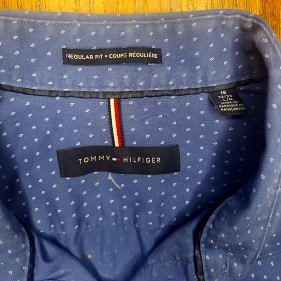 Tommy Hilfiger Men’s Blue White Dotted Button-Down Shirt Large 16 32/33 A87 - Picture 4 of 8